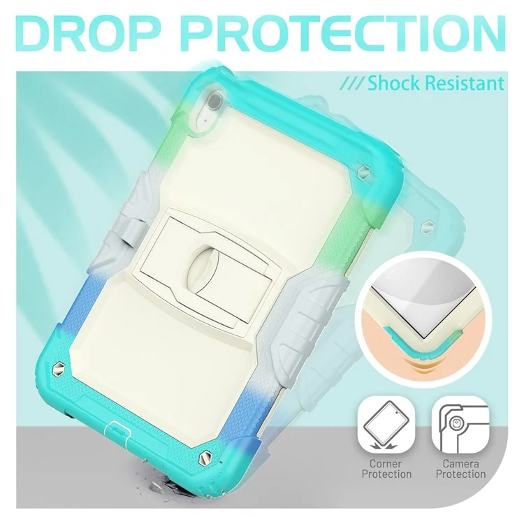 For iPad (2025) / 10.9 (2022) Thickened Silicone+PC Tablet Case Kickstand Cover with Shoulder Strap (Without Screen Protector) - Colorful Baby Blue