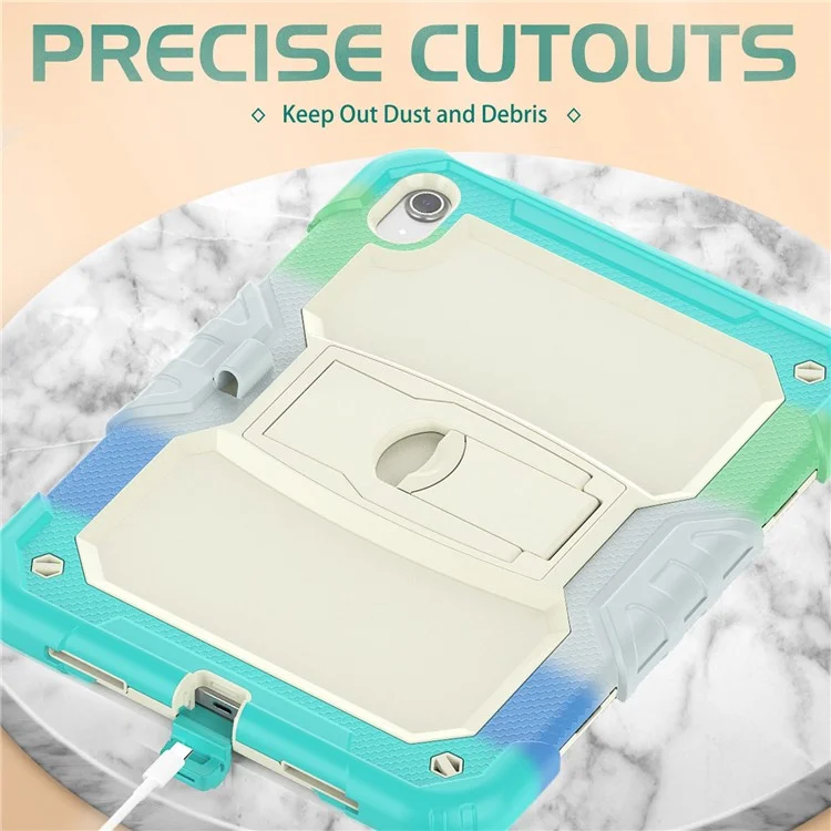 For iPad (2025) / 10.9 (2022) Thickened Silicone+PC Tablet Case Kickstand Cover with Shoulder Strap (Without Screen Protector) - Colorful Baby Blue