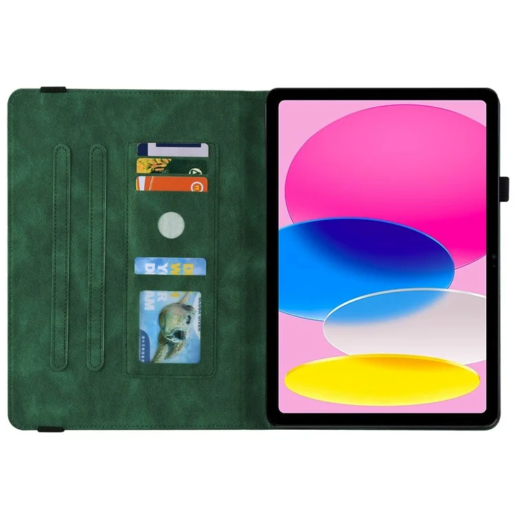 For iPad 10.9 (2022) / iPad 10th Gen Butterfly Flower Imprinted Flip Protection Cover PU Leather Card Holder Stand Smart Tablet Case with Pencil Holder - Green