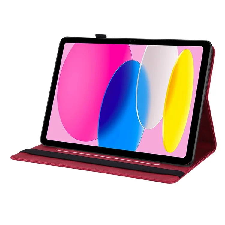 Pour iPad 10,9 (2022) / iPad 10e génération Etui de protection à rabat en cuir PU avec porte-cartes et support pour tablet Smart avec porte-crayon - Rouge