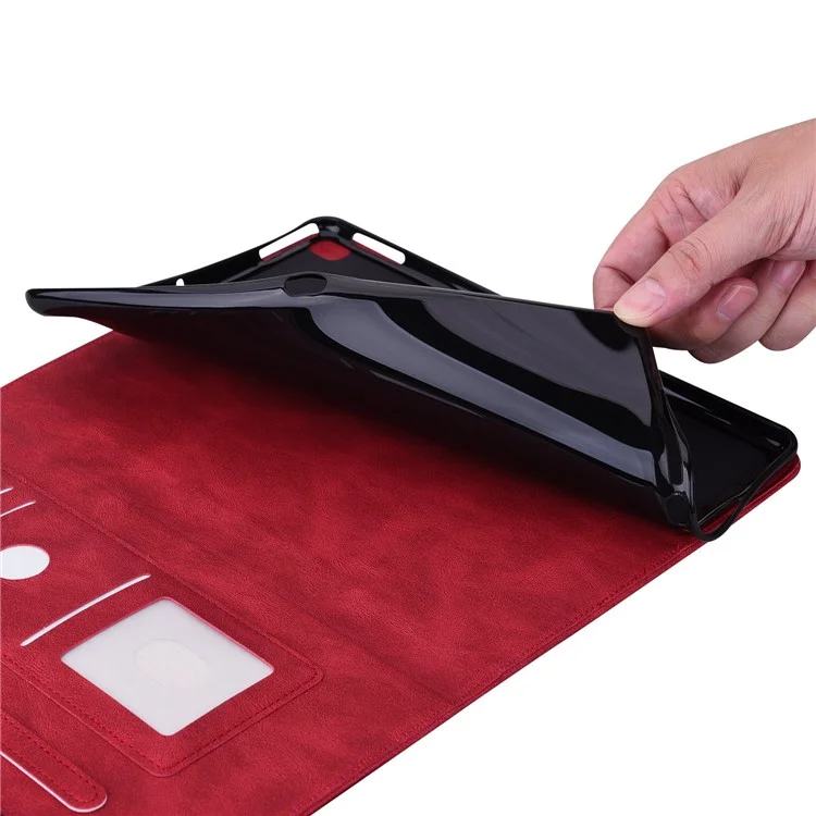 Pour iPad 10,9 (2022) / iPad 10e génération Etui de protection à rabat en cuir PU avec porte-cartes et support pour tablet Smart avec porte-crayon - Rouge