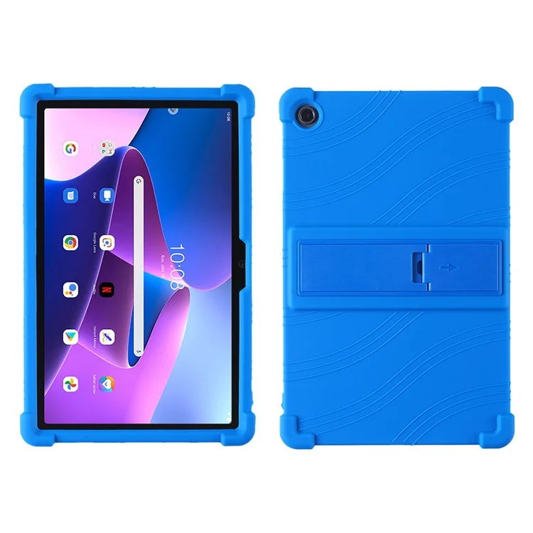 Para Lenovo Tab M10 Plus (Gen 3) 10.6 "125f / 128 Cubierta de Caja Protectora de Tableta de Silicona Suave de la Colisión Con Parada de Patada de PC Ajustable - Azul Oscuro