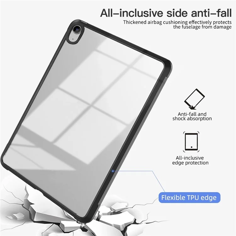 Pour iPad 10.9 (2022) Quatre coins Airbag Anti-chute Housse de tablette Transparent Acrylique Dos Cadre TPU - Noir