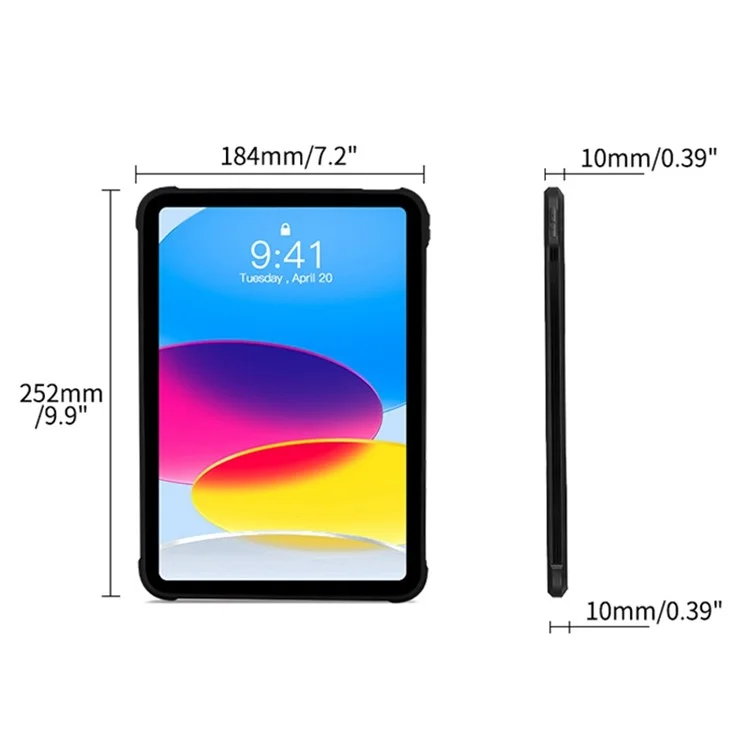Pour iPad 10.9 (2022) Quatre coins Airbag Anti-chute Housse de tablette Transparent Acrylique Dos Cadre TPU - Noir