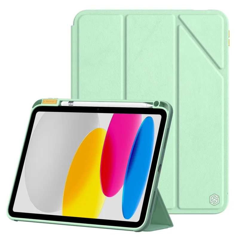 NILLKIN for iPad (2025) / 10.9 (2022) Precise Cutout Protective Tablet Cover Auto Wake / Sleep Leather Tablet Case with Stand - Green
