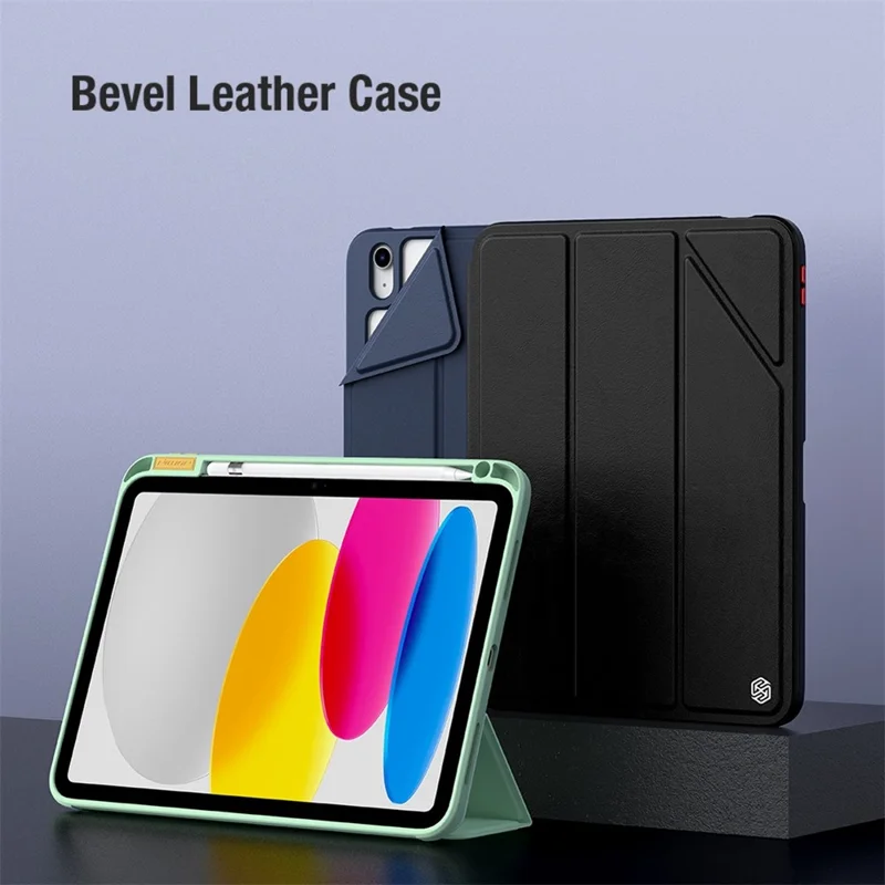 NILLKIN for iPad (2025) / 10.9 (2022) Precise Cutout Protective Tablet Cover Auto Wake / Sleep Leather Tablet Case with Stand - Green