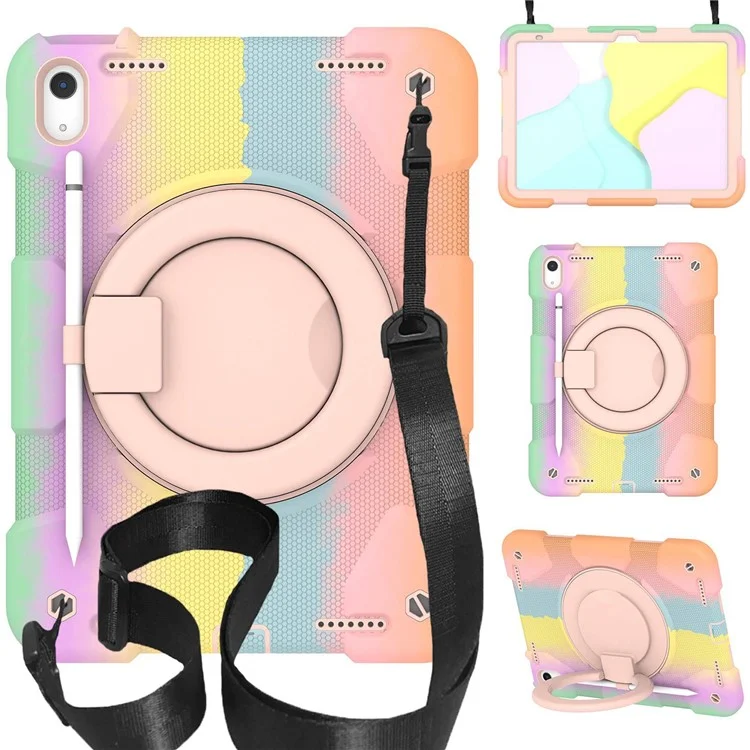 Per Ipad 10.9 (2022) Case di Protezione Colorata di Protezione Rotabile PC + Copertura a Prova di Shock in Silicone Con Spalla - Colorato Oro Rosa