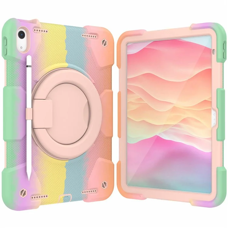 Per Ipad 10.9 (2022) Case di Protezione Colorata di Protezione Rotabile PC + Copertura a Prova di Shock in Silicone Con Spalla - Colorato Oro Rosa