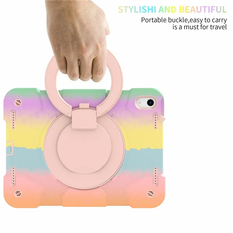 Per Ipad 10.9 (2022) Case di Protezione Colorata di Protezione Rotabile PC + Copertura a Prova di Shock in Silicone Con Spalla - Colorato Oro Rosa