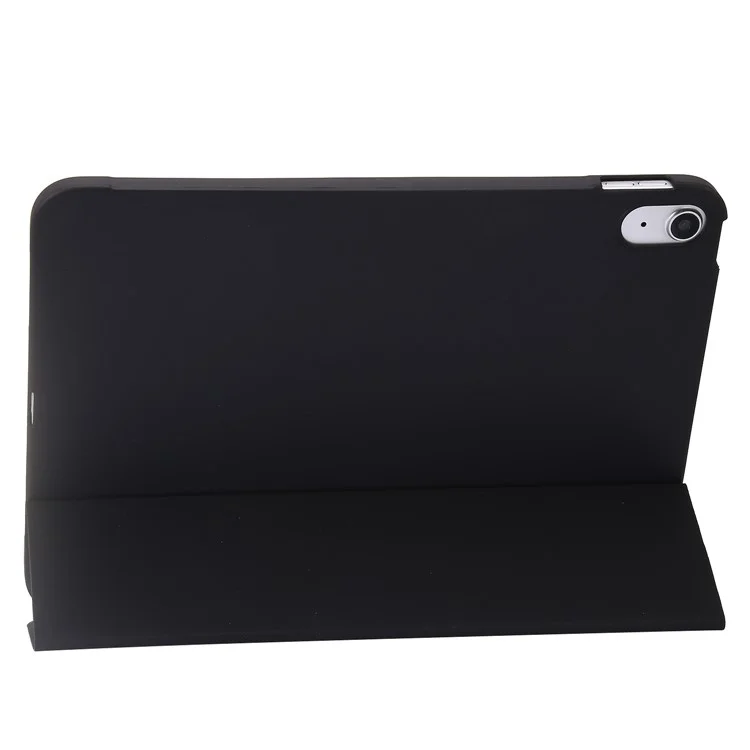 For iPad (2025) / 10.9 (2022) Three-Fold Stand PU Leather + Silicone Cover Tablet Anti-Drop Shockproof Case - Black