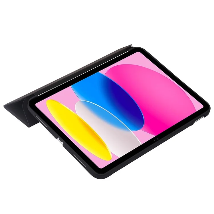 For iPad (2025) / 10.9 (2022) Three-Fold Stand PU Leather + Silicone Cover Tablet Anti-Drop Shockproof Case - Black