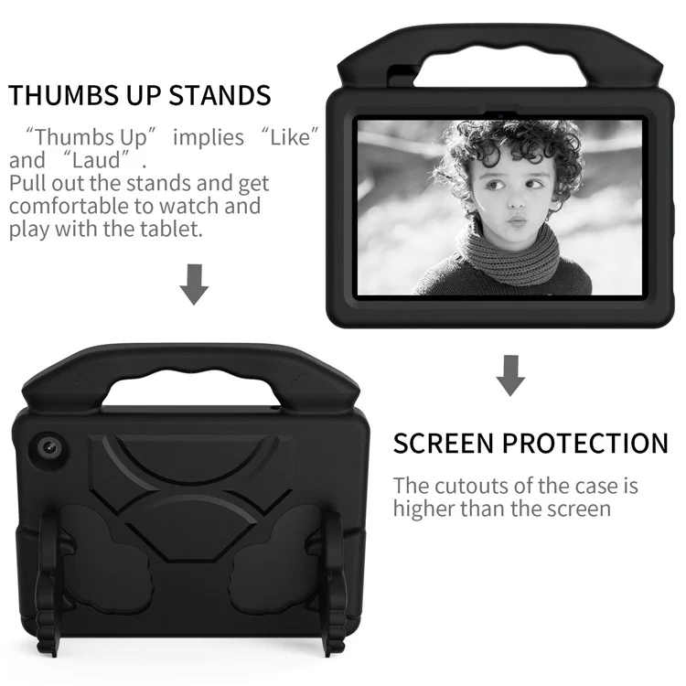 For Amazon Fire 7 (2022) Foldable Thumb Kickstand EVA Tablet Case Drop-proof Cover with Handle - Black