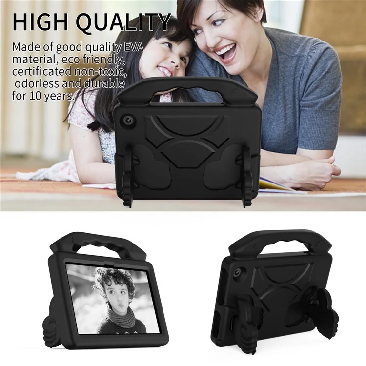 For Amazon Fire 7 (2022) Foldable Thumb Kickstand EVA Tablet Case Drop-proof Cover with Handle - Black