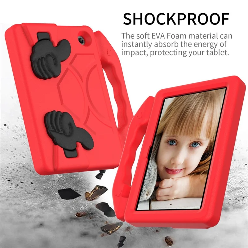 For Amazon Fire 7 (2022) Foldable Thumb Kickstand EVA Tablet Case Drop-proof Cover with Handle - Red