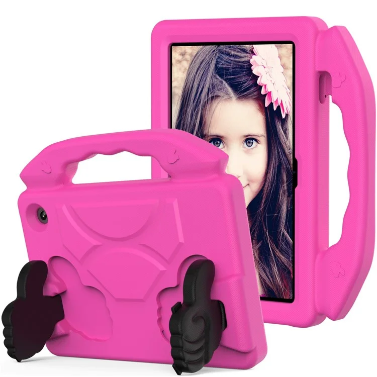 For Amazon Fire 7 (2022) Foldable Thumb Kickstand EVA Tablet Case Drop-proof Cover with Handle - Rose