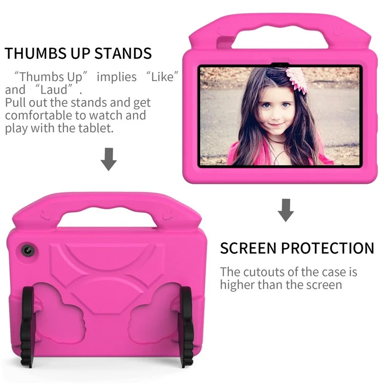For Amazon Fire 7 (2022) Foldable Thumb Kickstand EVA Tablet Case Drop-proof Cover with Handle - Rose