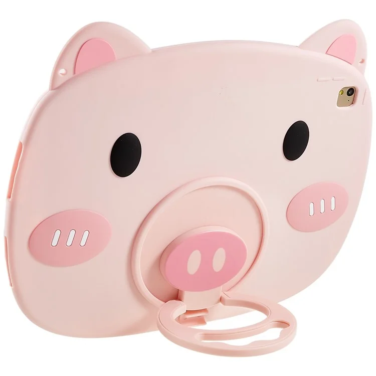 Pour l'iPad Air (2013) / Air 2 / iPad 9.7 pouces (2017) / (2018) Cartoon Piggy Cover Soft Silicone Shock-Absorption Tablet Case with Handle Kickstand