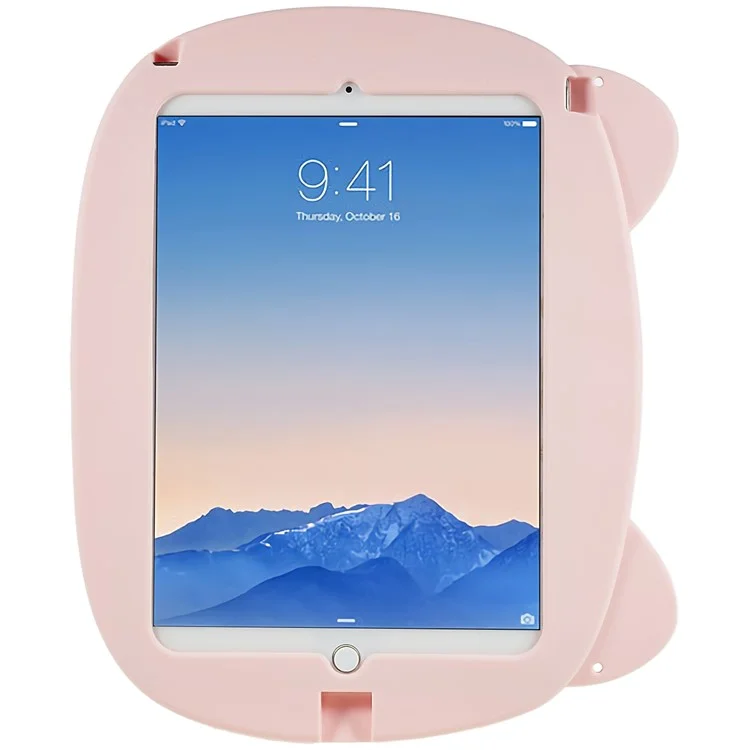 Pour l'iPad Air (2013) / Air 2 / iPad 9.7 pouces (2017) / (2018) Cartoon Piggy Cover Soft Silicone Shock-Absorption Tablet Case with Handle Kickstand