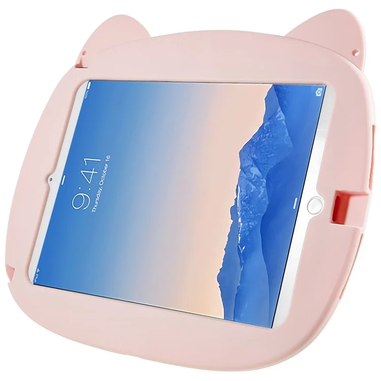 Pour l'iPad Air (2013) / Air 2 / iPad 9.7 pouces (2017) / (2018) Cartoon Piggy Cover Soft Silicone Shock-Absorption Tablet Case with Handle Kickstand