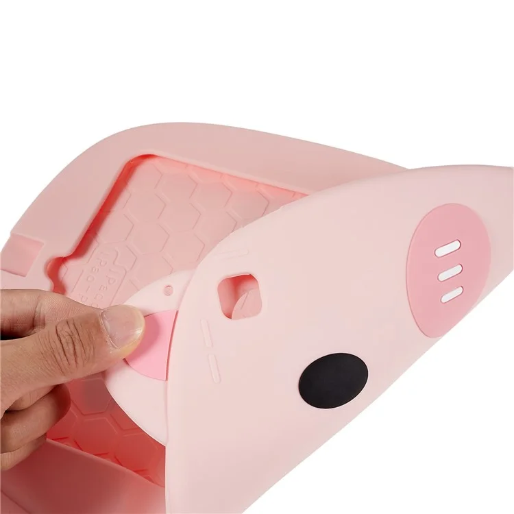 Pour l'iPad Air (2013) / Air 2 / iPad 9.7 pouces (2017) / (2018) Cartoon Piggy Cover Soft Silicone Shock-Absorption Tablet Case with Handle Kickstand