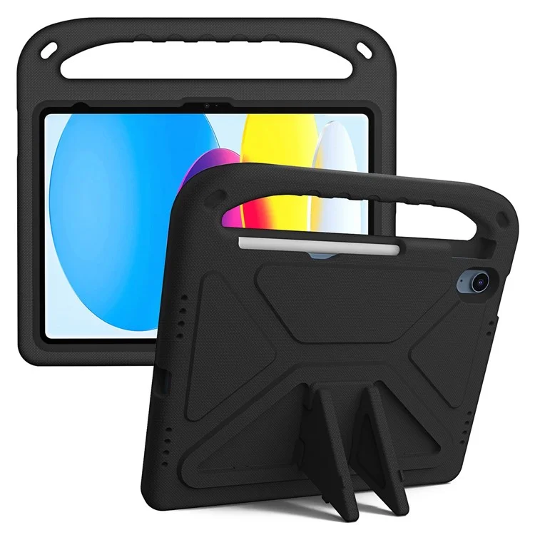 For iPad 10.9 (2022) Portable Hand Grip EVA Tablet Case Foldable Kickstand Shockproof Protective Cover - Black