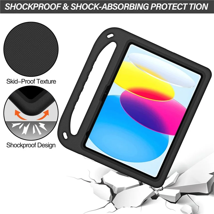 For iPad 10.9 (2022) Portable Hand Grip EVA Tablet Case Foldable Kickstand Shockproof Protective Cover - Black