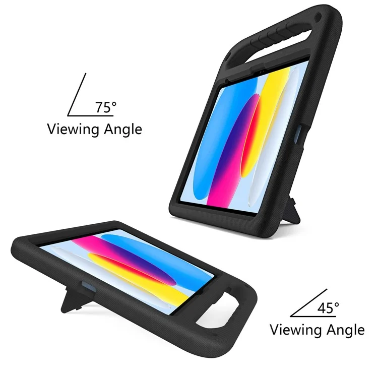 For iPad 10.9 (2022) Portable Hand Grip EVA Tablet Case Foldable Kickstand Shockproof Protective Cover - Black