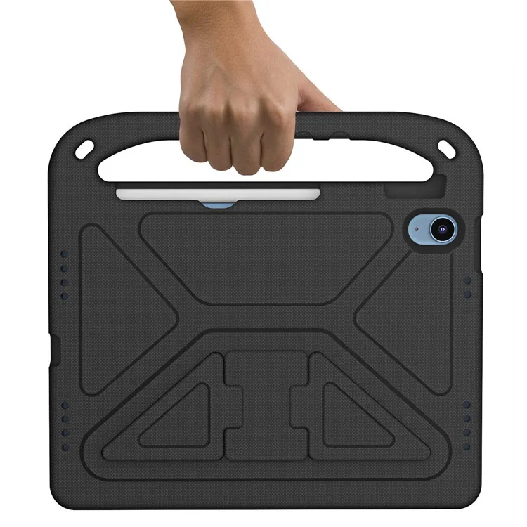 For iPad 10.9 (2022) Portable Hand Grip EVA Tablet Case Foldable Kickstand Shockproof Protective Cover - Black