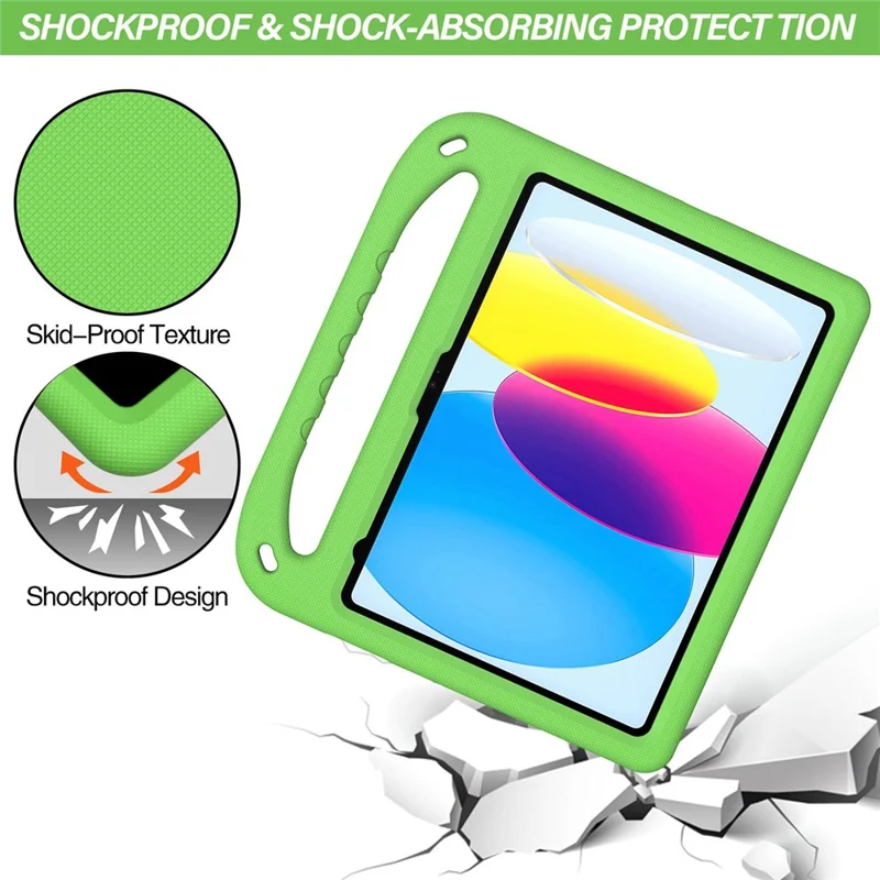For iPad (2025) / 10.9 (2022) Portable Hand Grip EVA Tablet Case Foldable Kickstand Shockproof Protective Cover - Green