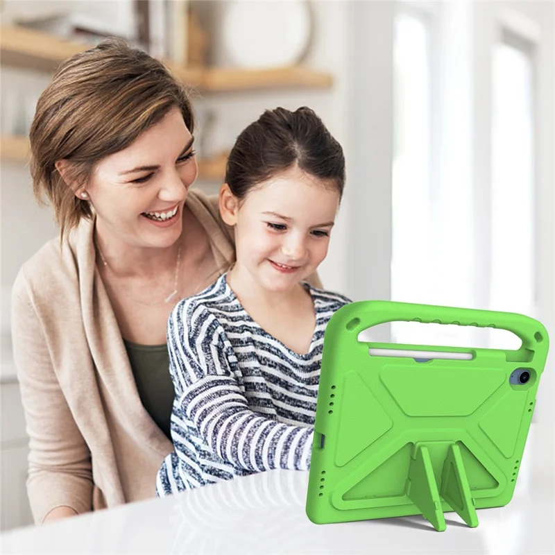 For iPad (2025) / 10.9 (2022) Portable Hand Grip EVA Tablet Case Foldable Kickstand Shockproof Protective Cover - Green