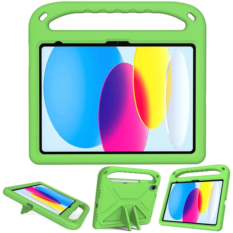 For iPad (2025) / 10.9 (2022) Portable Hand Grip EVA Tablet Case Foldable Kickstand Shockproof Protective Cover - Green