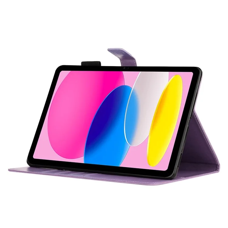 Для iPad 10.9 (2022) / iPad 10-го поколения Imprinted Butterfly Flower Pattern PU Leather Tablet Case Foldable Stand Wallet Full Protection Cover with Pen Holder - фиолетовый