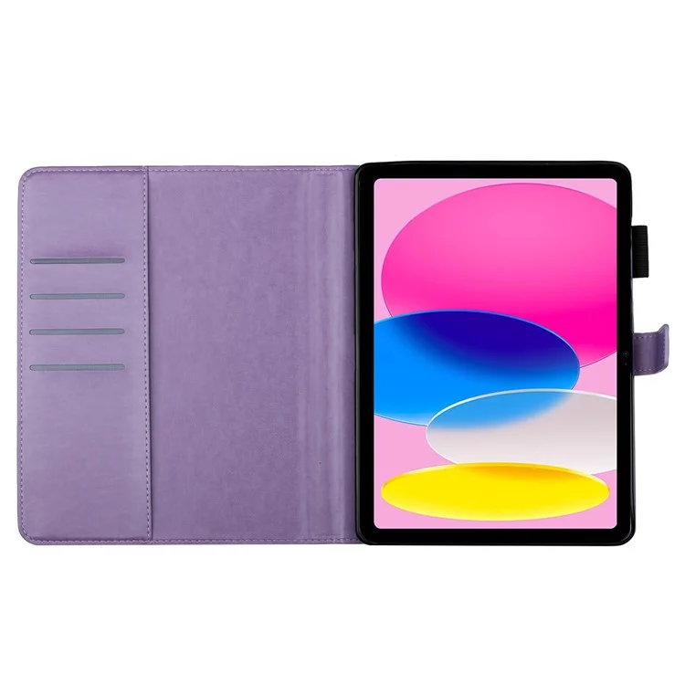 Для iPad 10.9 (2022) / iPad 10-го поколения Imprinted Butterfly Flower Pattern PU Leather Tablet Case Foldable Stand Wallet Full Protection Cover with Pen Holder - фиолетовый