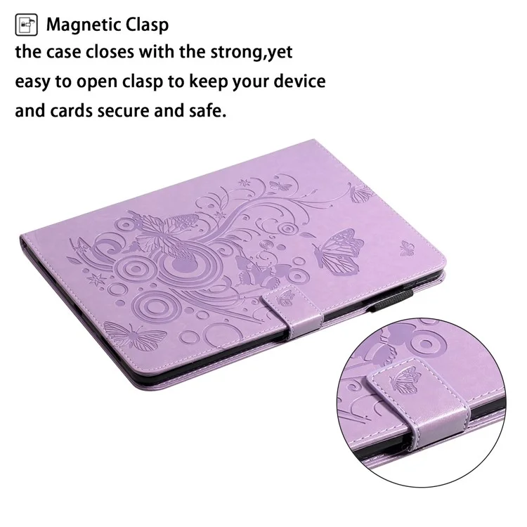 Для iPad 10.9 (2022) / iPad 10-го поколения Imprinted Butterfly Flower Pattern PU Leather Tablet Case Foldable Stand Wallet Full Protection Cover with Pen Holder - фиолетовый