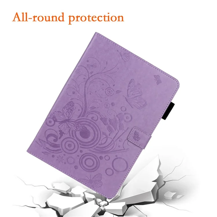 Для iPad 10.9 (2022) / iPad 10-го поколения Imprinted Butterfly Flower Pattern PU Leather Tablet Case Foldable Stand Wallet Full Protection Cover with Pen Holder - фиолетовый