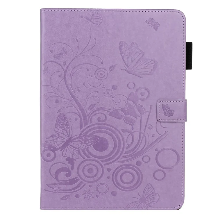 Для iPad 10.9 (2022) / iPad 10-го поколения Imprinted Butterfly Flower Pattern PU Leather Tablet Case Foldable Stand Wallet Full Protection Cover with Pen Holder - фиолетовый