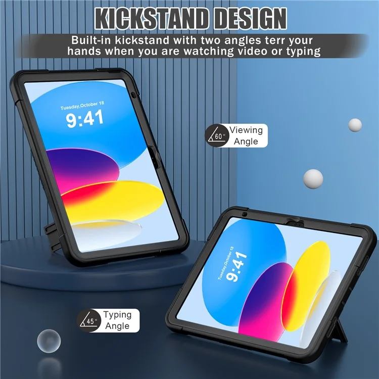 Robot B3 Series for iPad (2025) / 10.9 (2022) Contrast Color PC + Silicone Tablet  Case Drop-Proof Kickstand Protective Cover - Black / Black