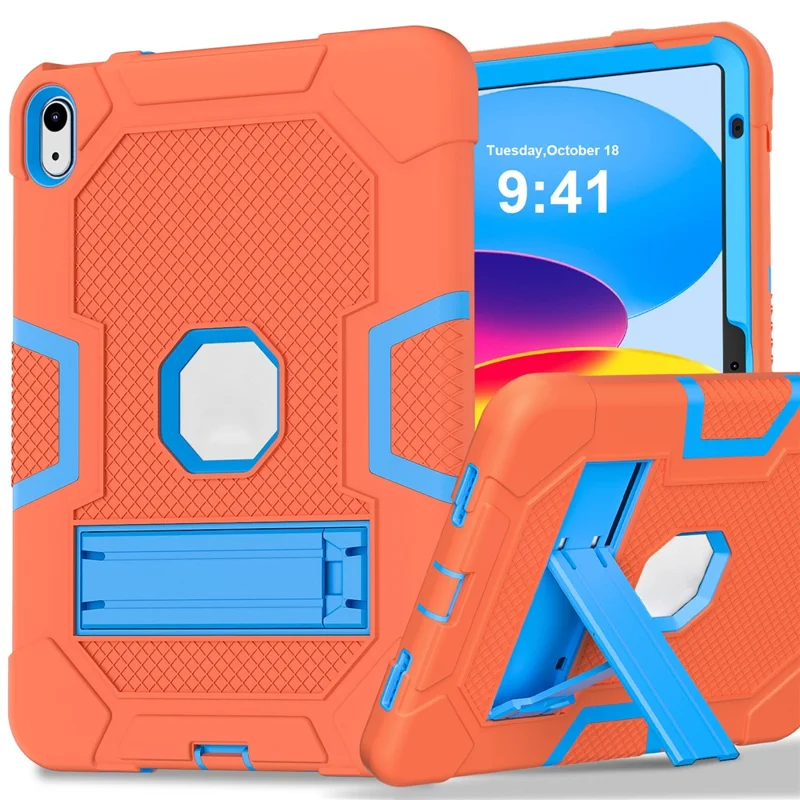 Robot B3 Series for iPad (2025) / 10.9 (2022) Contrast Color PC + Silicone Tablet  Case Drop-Proof Kickstand Protective Cover - Orange / Blue