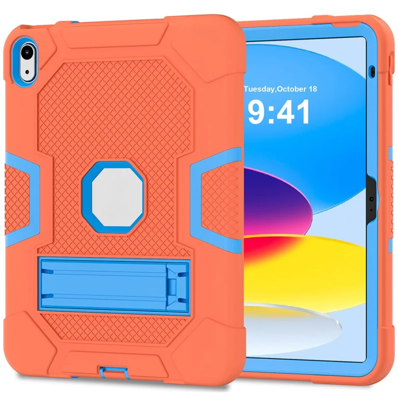 Robot B3 Series for iPad (2025) / 10.9 (2022) Contrast Color PC + Silicone Tablet  Case Drop-Proof Kickstand Protective Cover - Orange / Blue