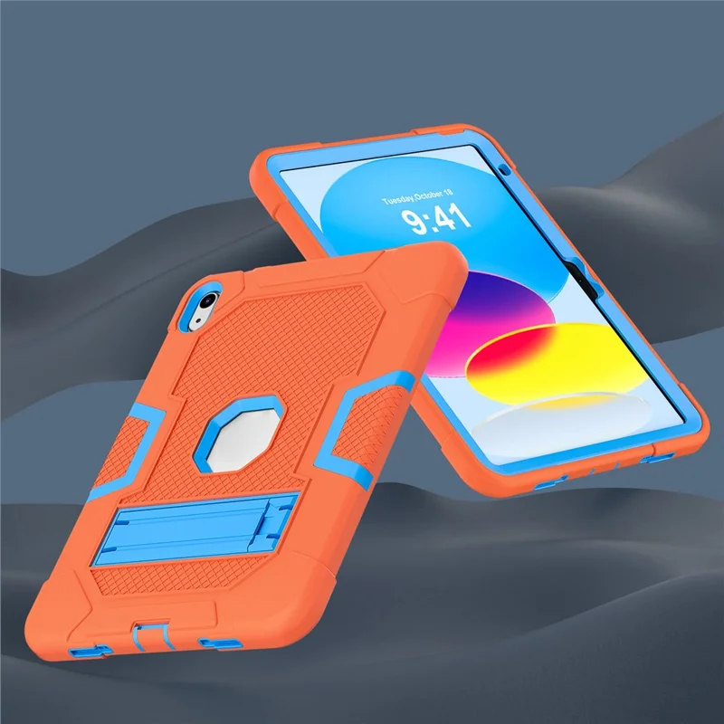 Robot B3 Series for iPad (2025) / 10.9 (2022) Contrast Color PC + Silicone Tablet  Case Drop-Proof Kickstand Protective Cover - Orange / Blue