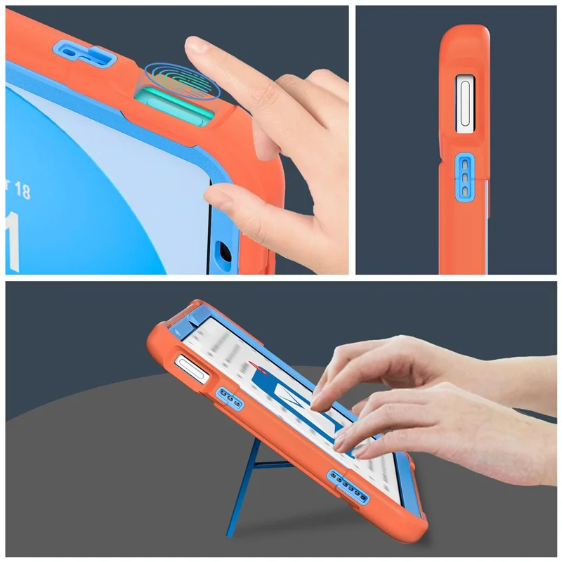 Robot B3 Series for iPad (2025) / 10.9 (2022) Contrast Color PC + Silicone Tablet  Case Drop-Proof Kickstand Protective Cover - Orange / Blue
