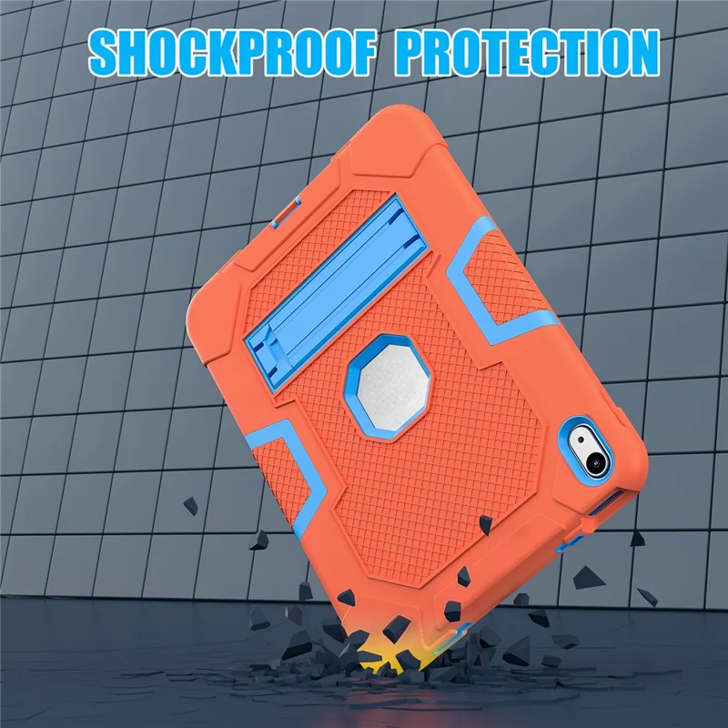 Robot B3 Series for iPad (2025) / 10.9 (2022) Contrast Color PC + Silicone Tablet  Case Drop-Proof Kickstand Protective Cover - Orange / Blue