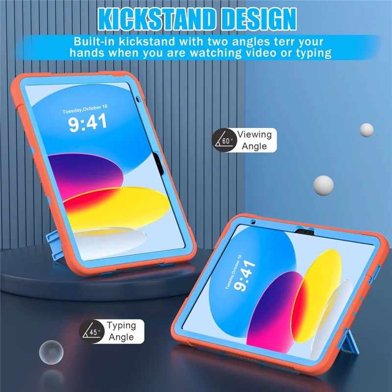 Robot B3 Series for iPad (2025) / 10.9 (2022) Contrast Color PC + Silicone Tablet  Case Drop-Proof Kickstand Protective Cover - Orange / Blue