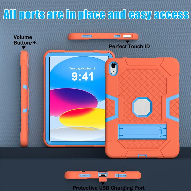 Robot B3 Series for iPad (2025) / 10.9 (2022) Contrast Color PC + Silicone Tablet  Case Drop-Proof Kickstand Protective Cover - Orange / Blue