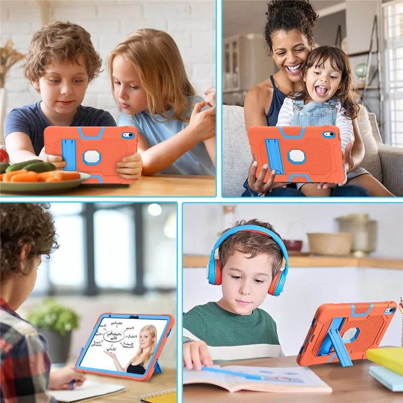 Robot B3 Series for iPad (2025) / 10.9 (2022) Contrast Color PC + Silicone Tablet  Case Drop-Proof Kickstand Protective Cover - Orange / Blue