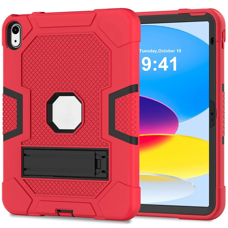 Robot B3 Series for iPad (2025) / 10.9 (2022) Contrast Color PC + Silicone Tablet  Case Drop-Proof Kickstand Protective Cover - Red / Black