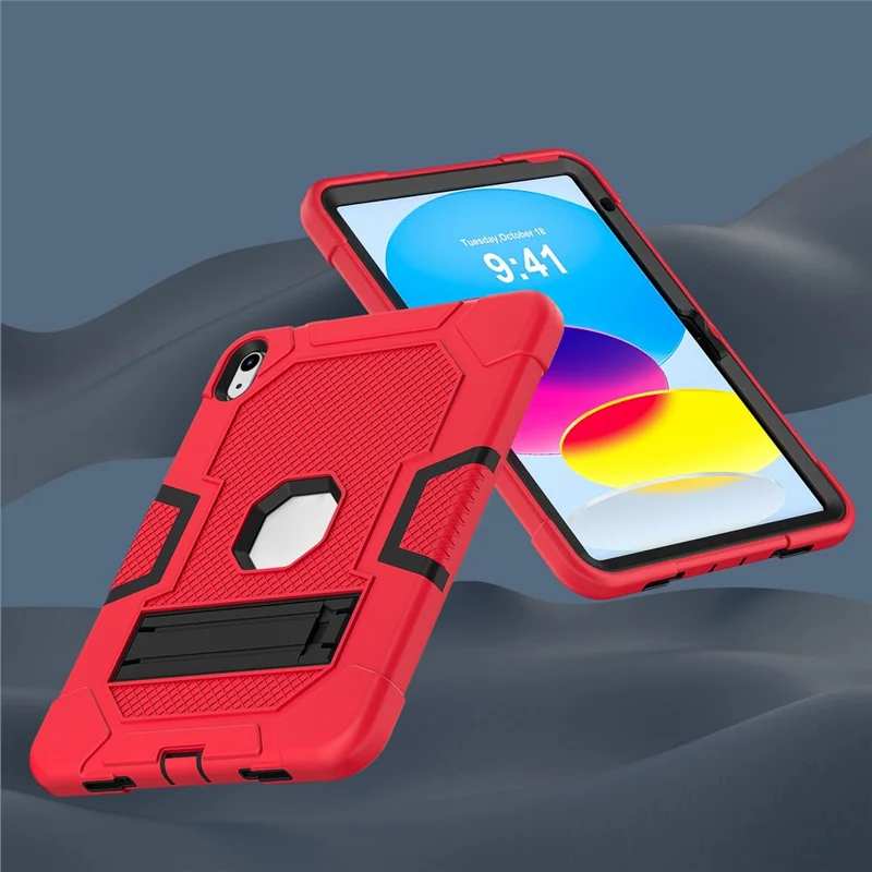 Robot B3 Series for iPad (2025) / 10.9 (2022) Contrast Color PC + Silicone Tablet  Case Drop-Proof Kickstand Protective Cover - Red / Black