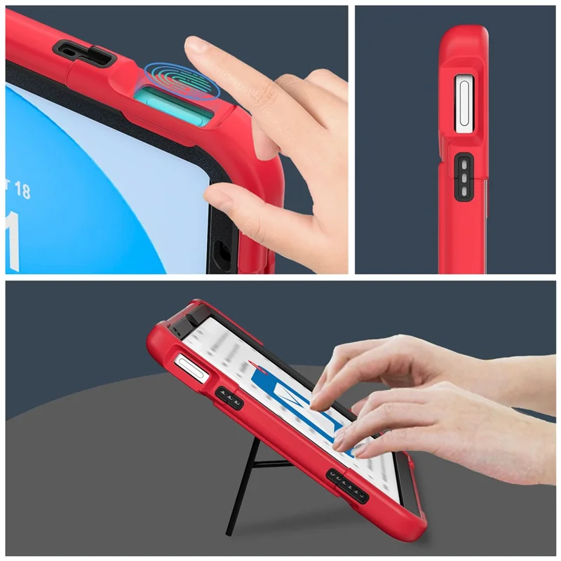 Robot B3 Series for iPad (2025) / 10.9 (2022) Contrast Color PC + Silicone Tablet  Case Drop-Proof Kickstand Protective Cover - Red / Black