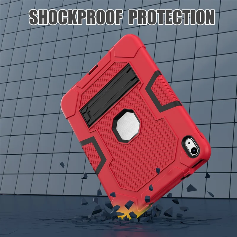 Robot B3 Series for iPad (2025) / 10.9 (2022) Contrast Color PC + Silicone Tablet  Case Drop-Proof Kickstand Protective Cover - Red / Black