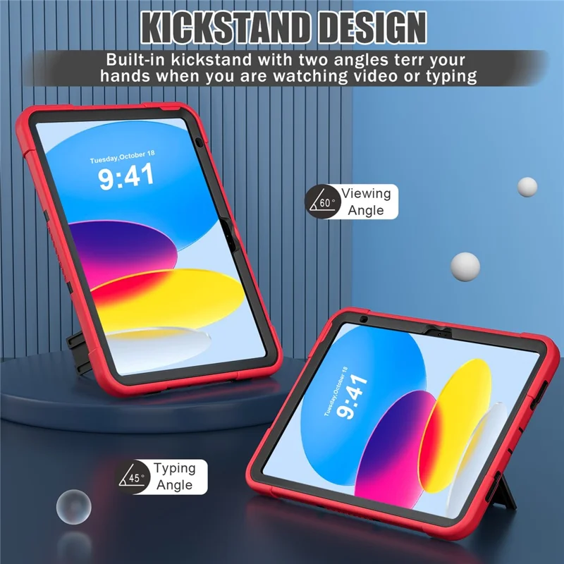 Robot B3 Series for iPad (2025) / 10.9 (2022) Contrast Color PC + Silicone Tablet  Case Drop-Proof Kickstand Protective Cover - Red / Black